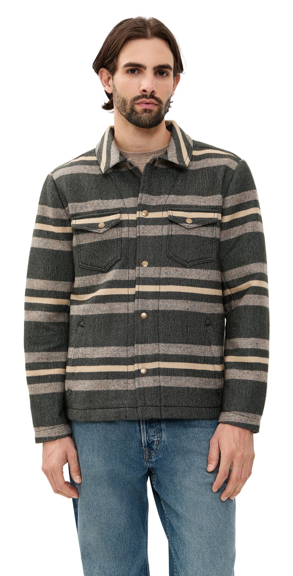 Billy Reid Heirloom Stripe Woodsman Jacket Asphalt Multi S
