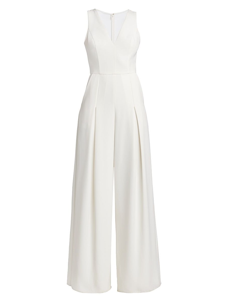 Women's Crepe Wide-Leg Jumpsuit - Ivory - Size 16