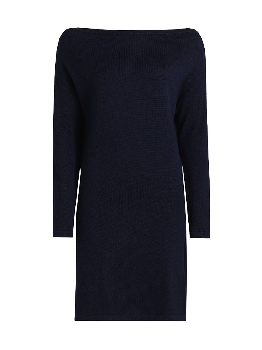Women's Chance Wool Knit Boatneck Midi-Dress - Navy - Size Large