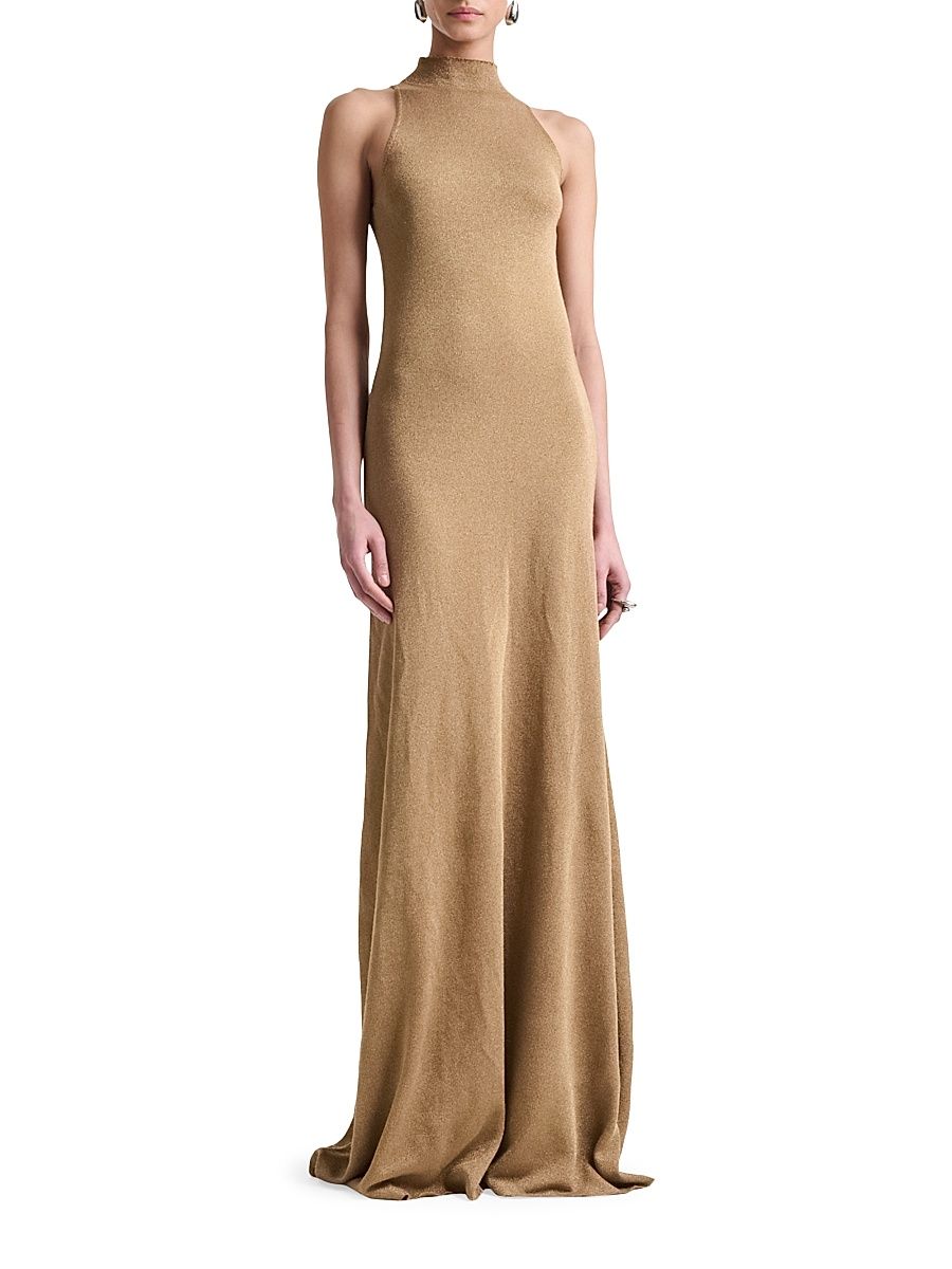 Women's Mitzi Metallic Sleeveless Column Gown - Gold - Size XL