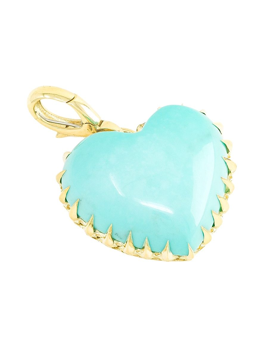 Women's Victorian 18K Yellow Gold & Turquoise Small Heart Pendant - Turquoise