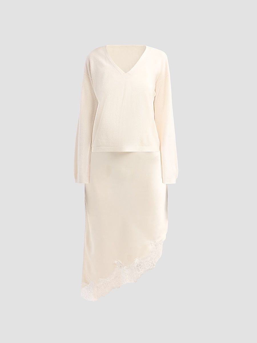 Women's Isa Wool Sweater & Satin Midi Dress - Dove Combo - Size Small