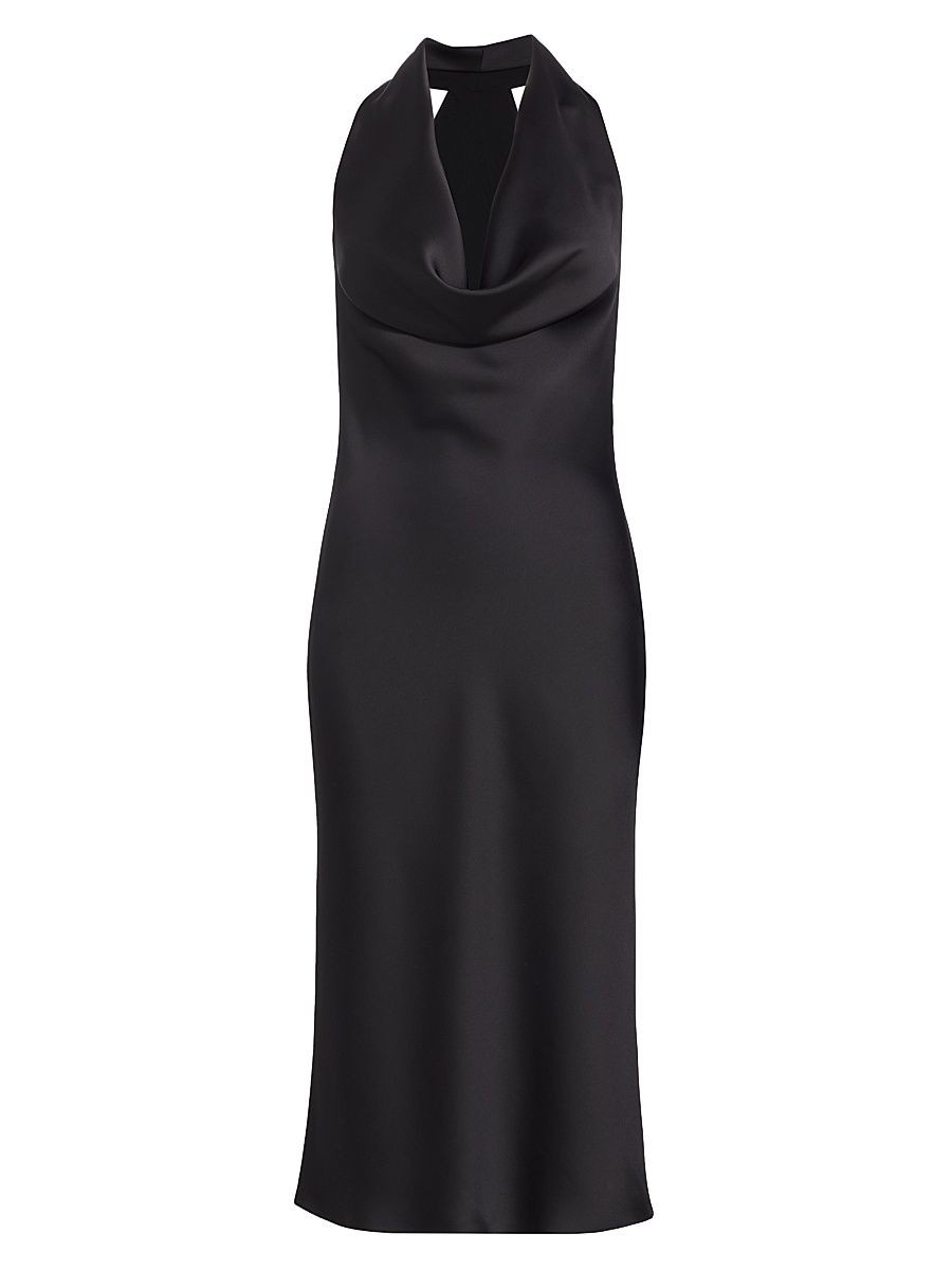 Women's Satin Cowlneck Midi-Dress - Black - Size Large