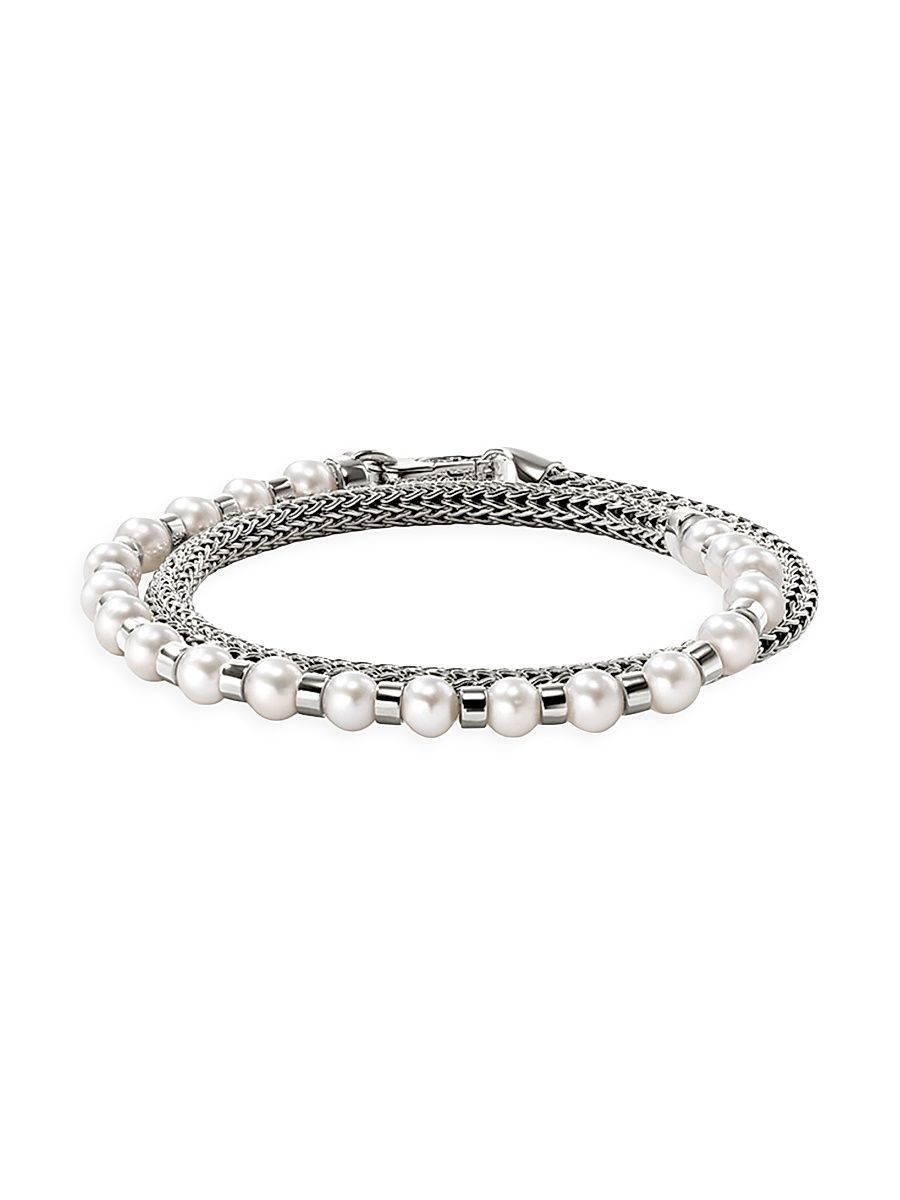 Women's JH Essentials Sterling Silver & Cultured Freshwater Pearl Wrap Bracelet - Silver - Size Small