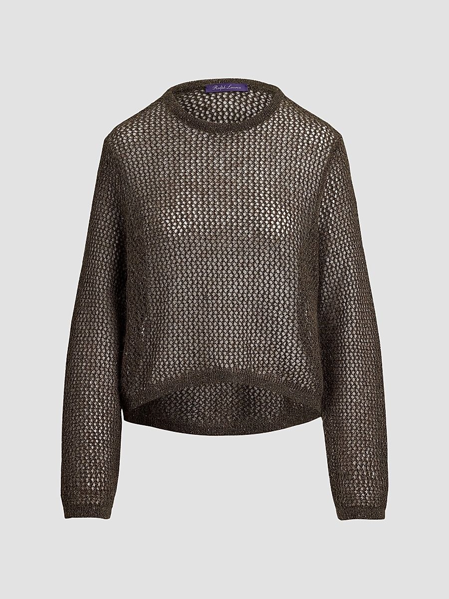 Women's Metallic Mesh Crewneck Sweater - Cypress - Size XS