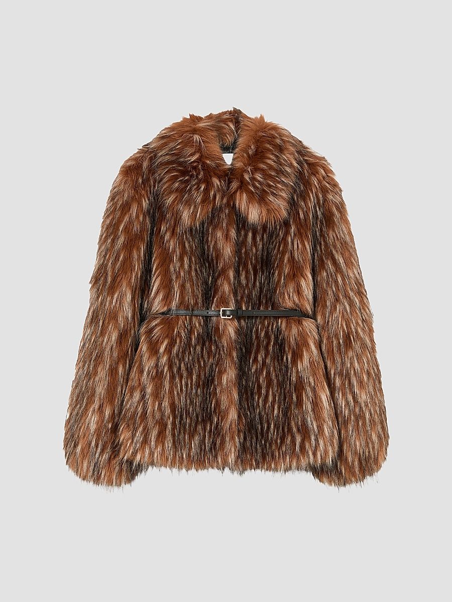 Women's Fluffy Textured Coat - Camel - Size 18