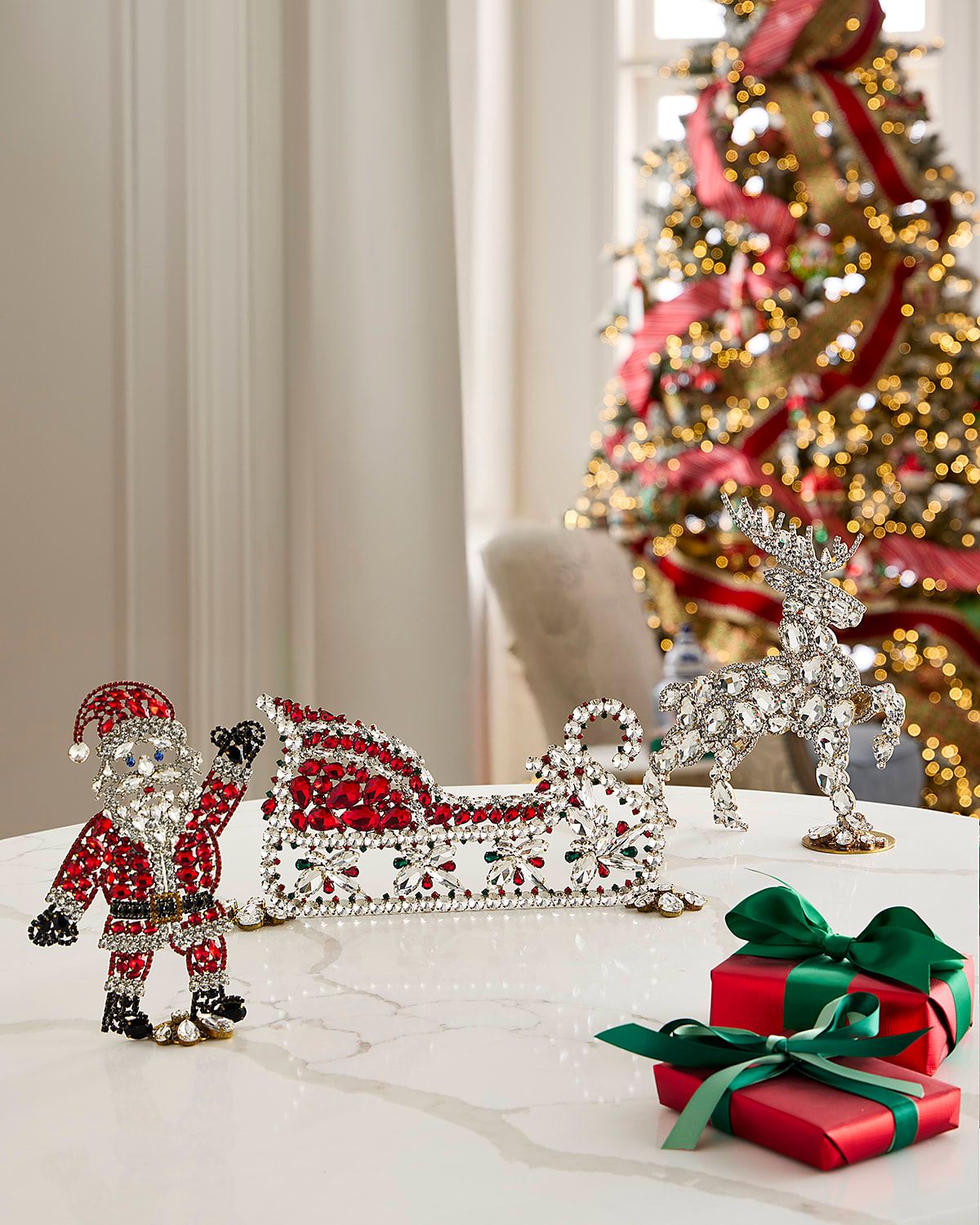 Santa, Reindeer, and Sleigh Rhinestone Christmas Tabletop Decor