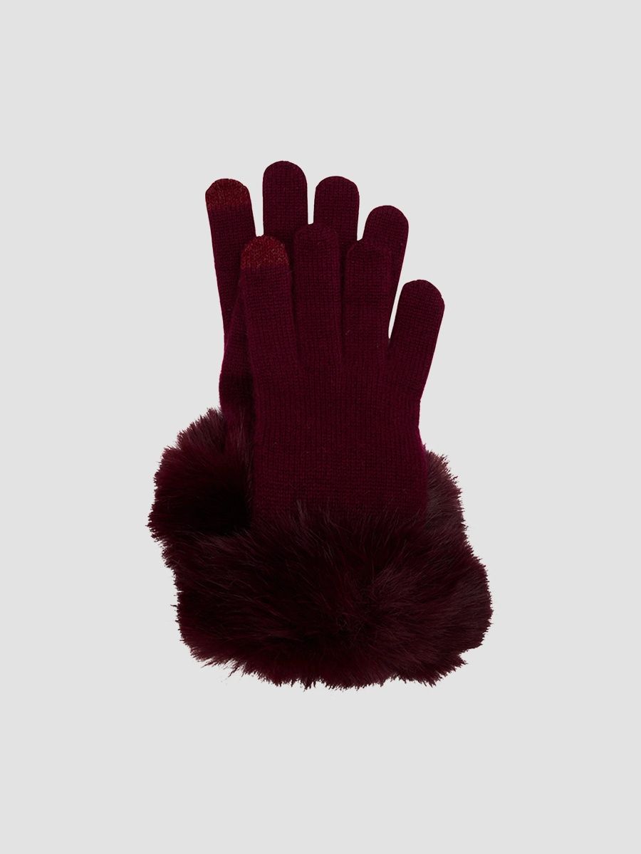 Sofia Cashmere Women's Cashmere & Faux Fur Touchscreen Gloves - Bordeaux