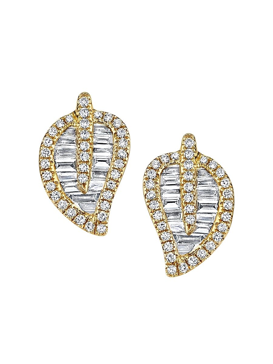 Women's Palm Leaf 18K Yellow Gold & 1.18 TCW Diamond Medium Stud Earrings - Yellow Gold
