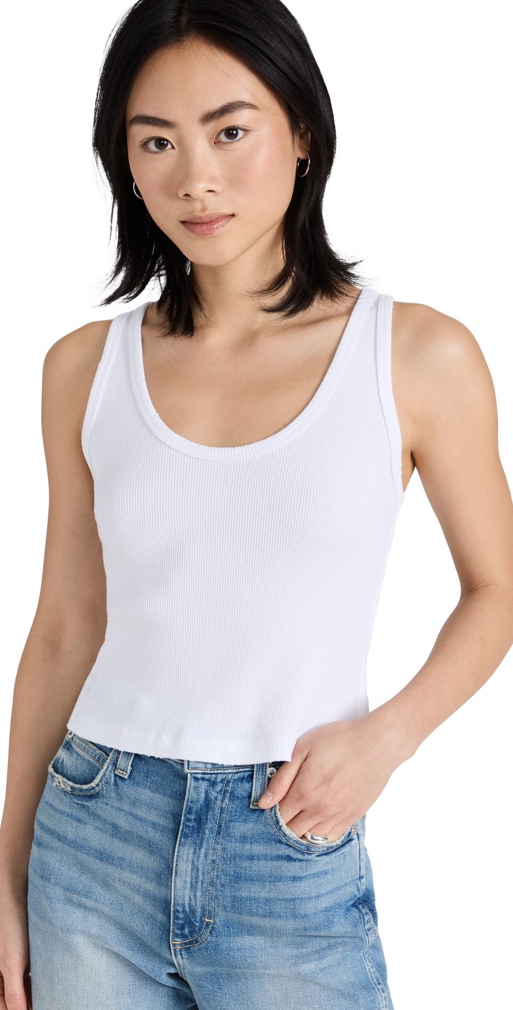 AMO Crop Rib Tank White XL