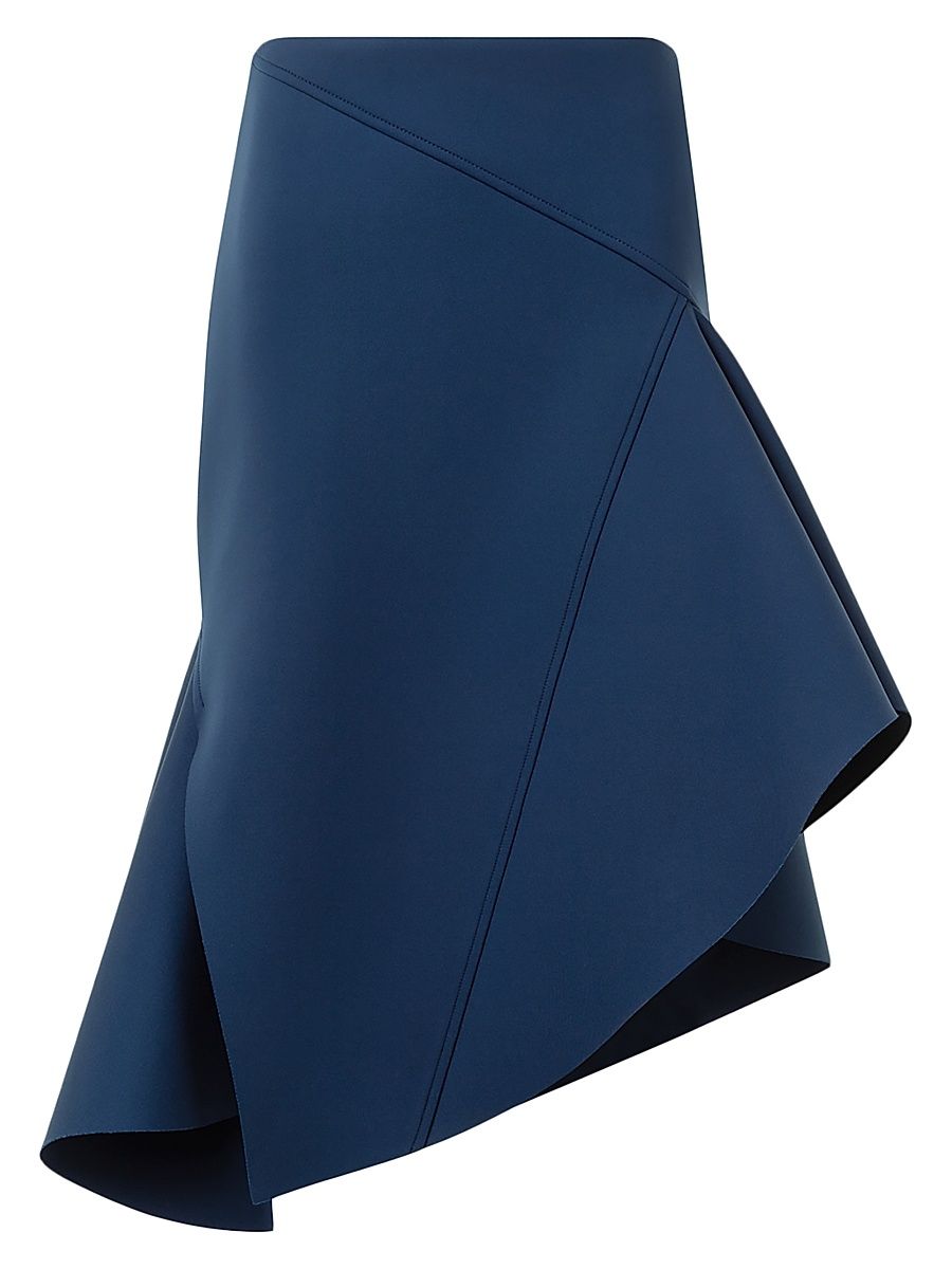 Women's Neoprene Asymmetric Flared Skirt - Denim Blue - Size 12
