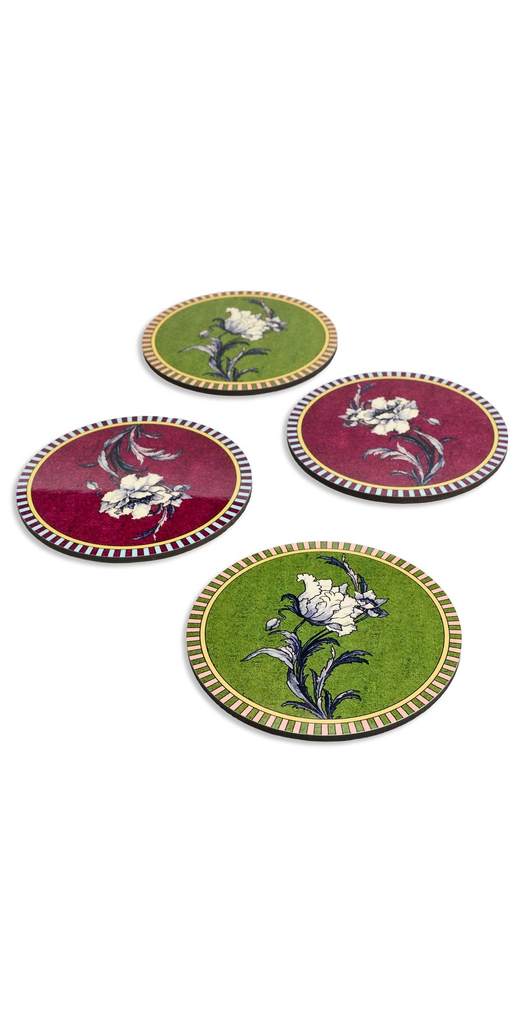 La DoubleJ Set of 4 Disk Coasters Bright Blooms One Size