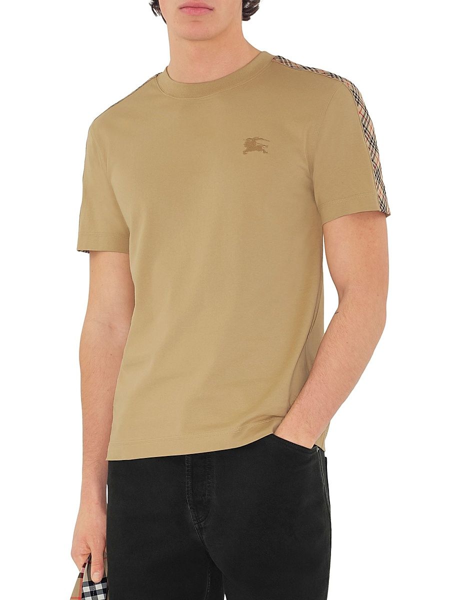 Men's Check Cotton Crewneck T-Shirt - Flax - Size XXL