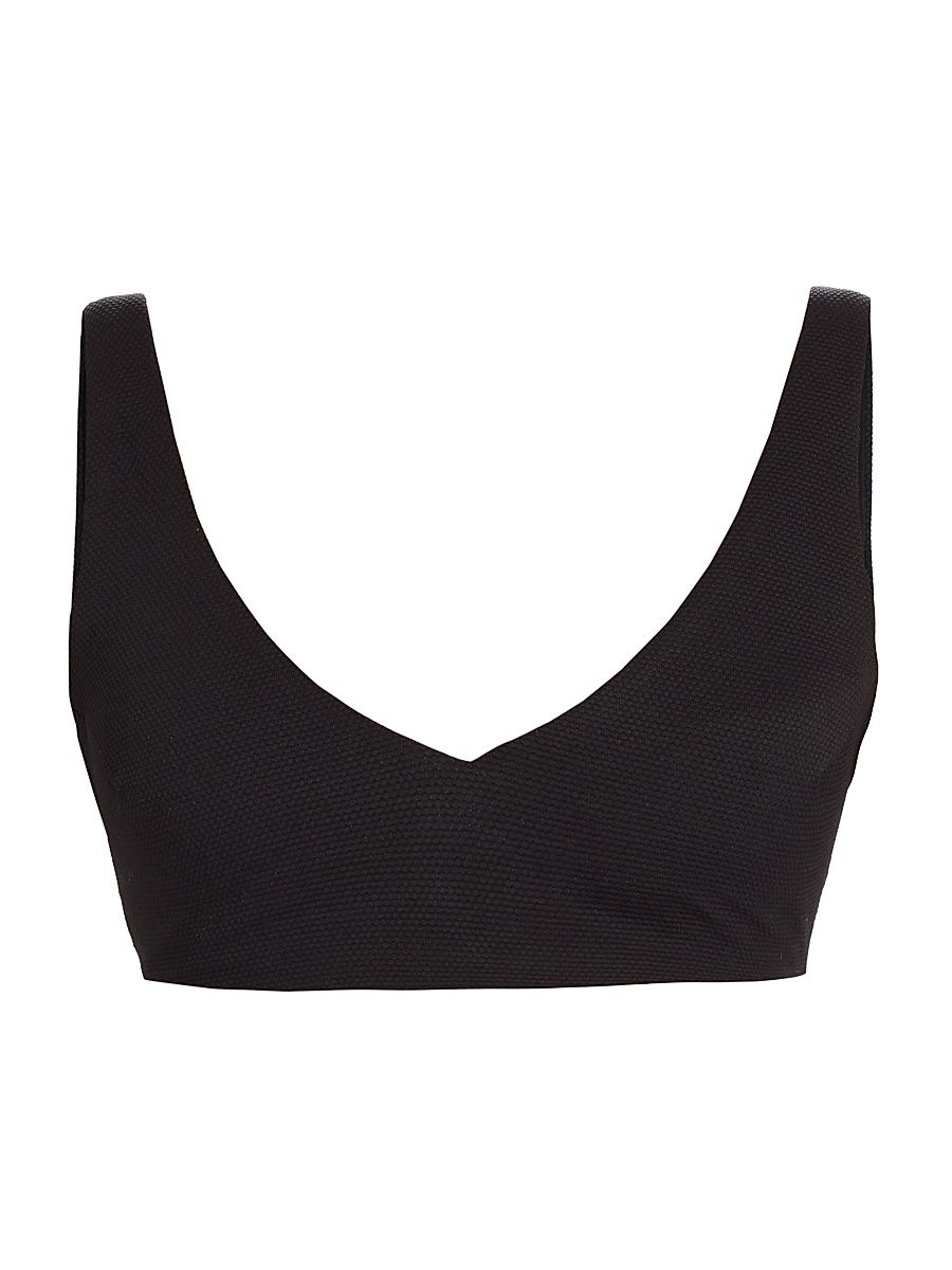 Women's Textured Pique Plunge Bikini Top - Very Black - Size Medium