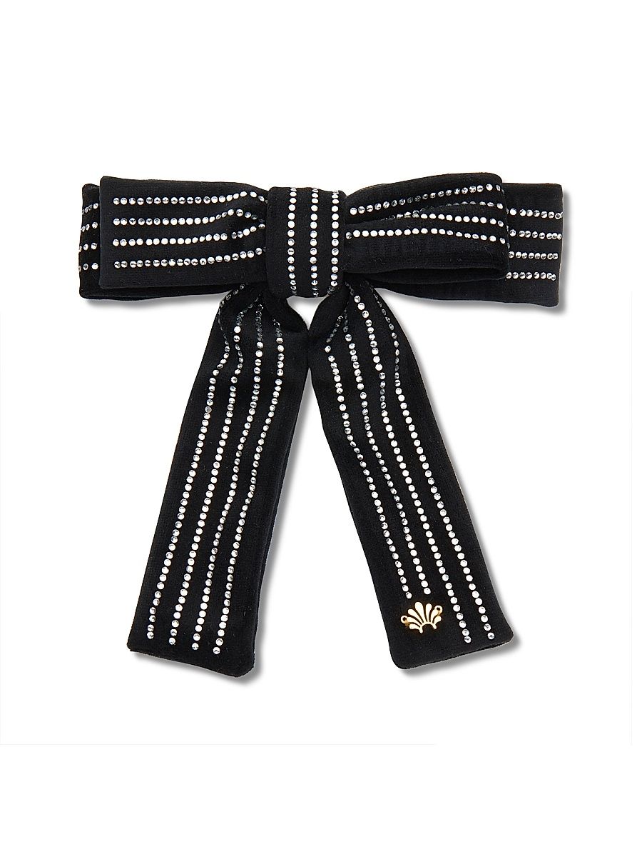 Women's Antoinette Crystal-Pinstriped Bow Barrette - Jet Crystal