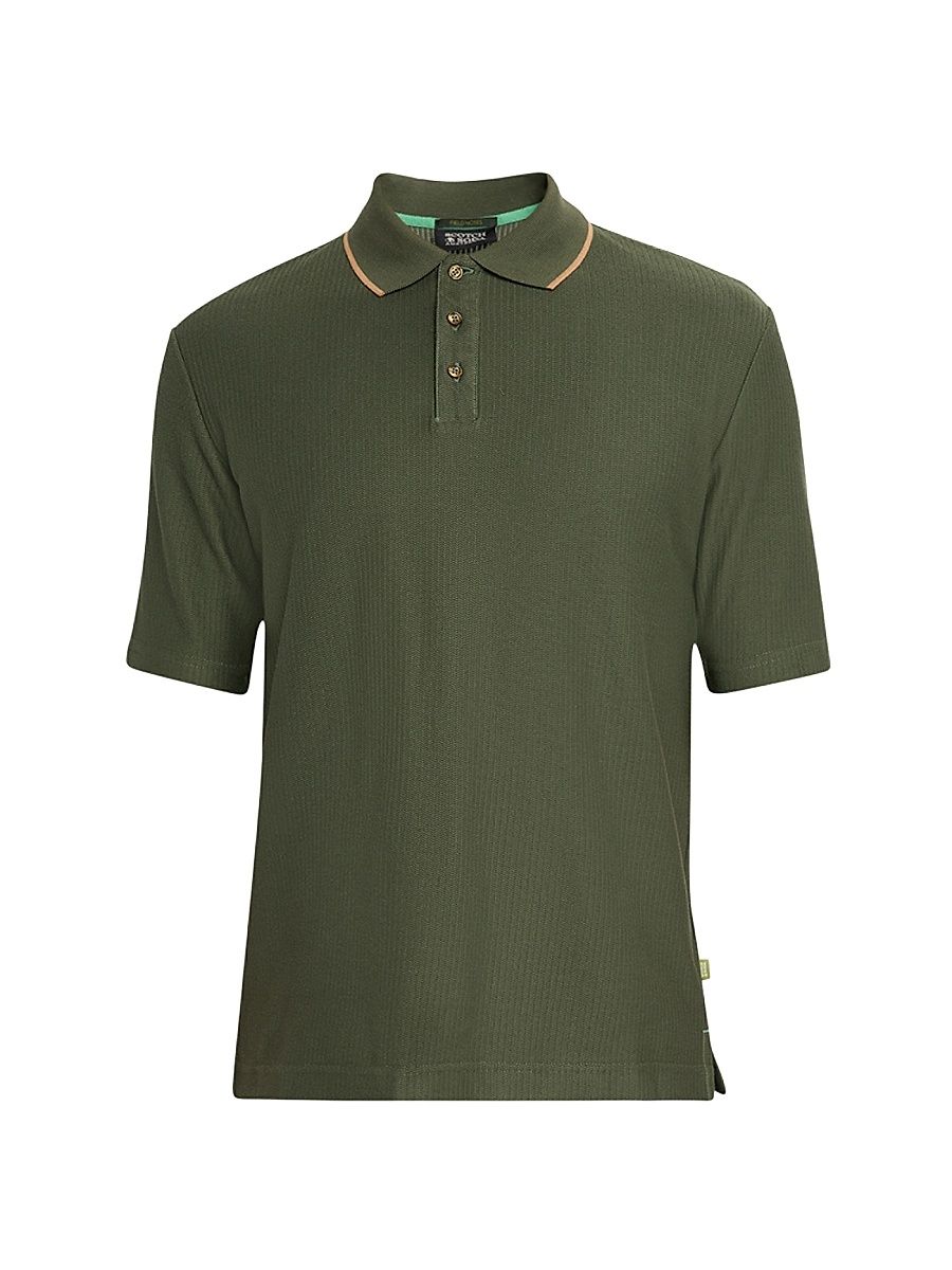 Men's Micro-Chevron Cotton Fit Polo Shirt - Thyme - Size XXL