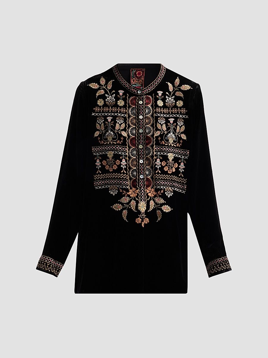 Johnny Was Women's Anya Velvet Henley Tunic - Black - Size XL