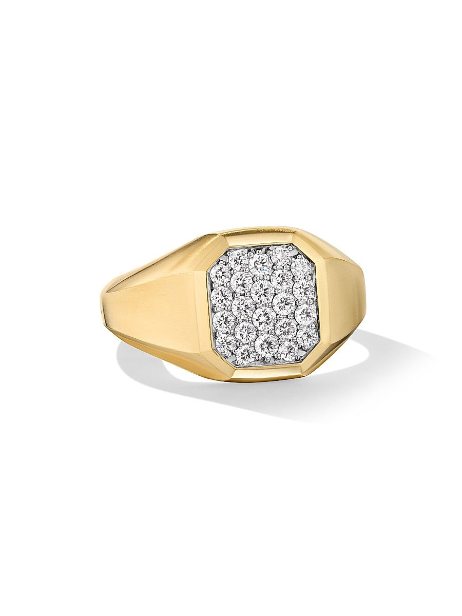 Men's Streamline Signet Ring in 18K Yellow Gold - Diamond - Size 8