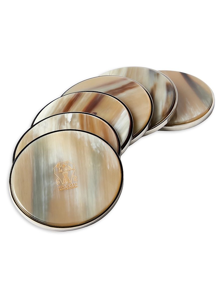 6 Piece Buffalo Horn Coaster Set - Natural Horn