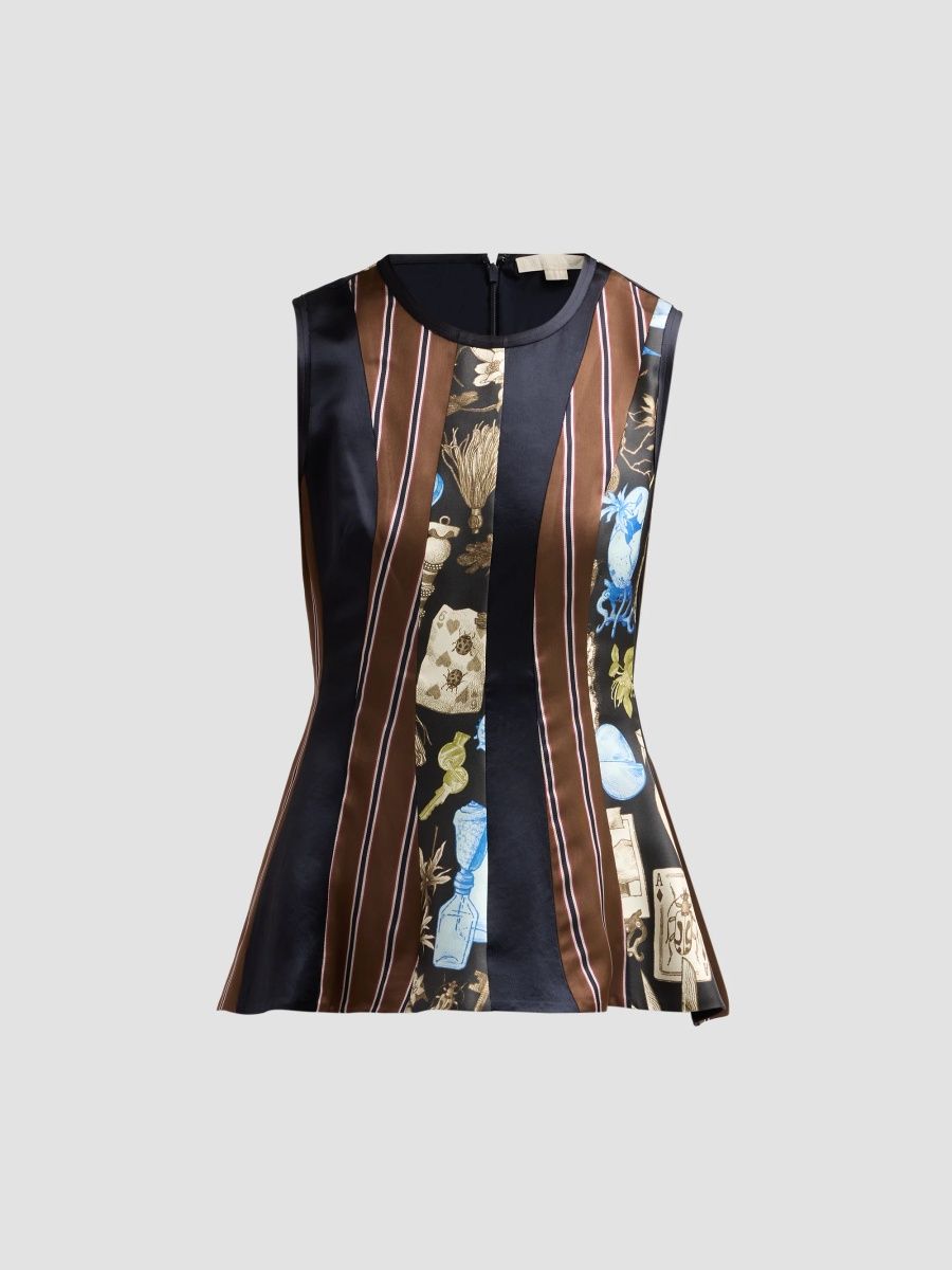 Jason Wu Collection Women's Mixed-Media Paneled Silk Sleeveless Top - Deep Navy Multi - Size 12