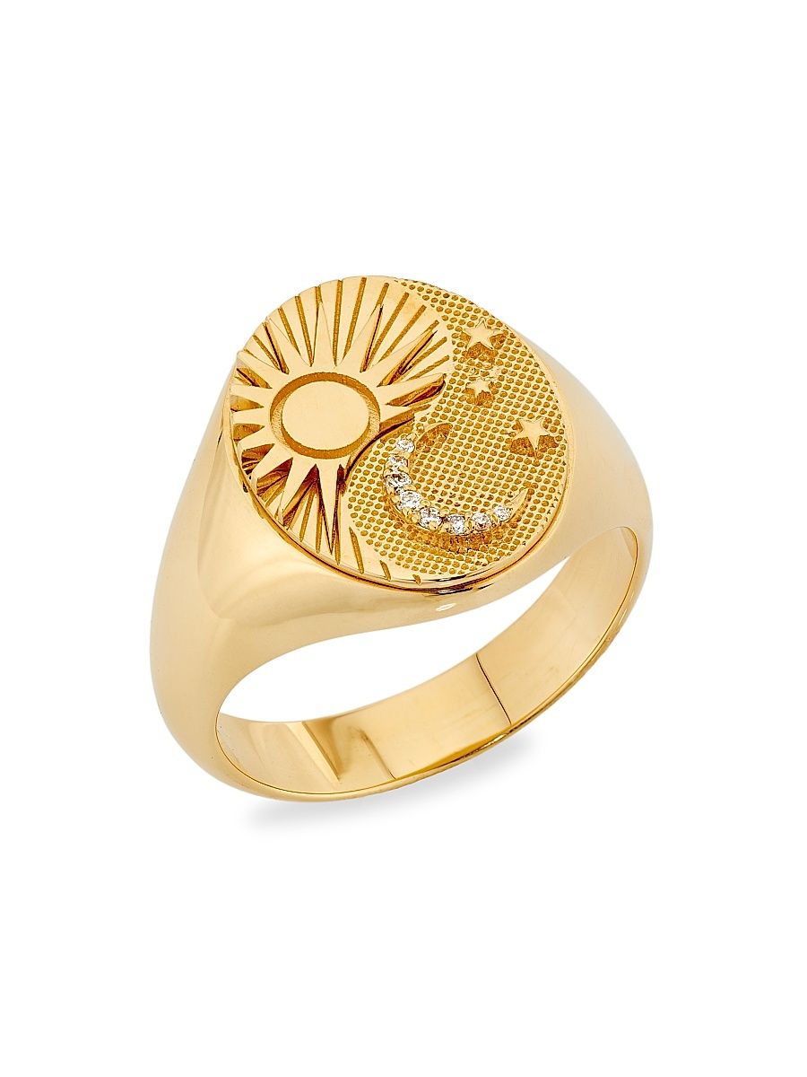 Women's Astrology Balance 18K White & Yellow Gold & 0.025 TCW Diamond Signet Ring - Gold - Size 6