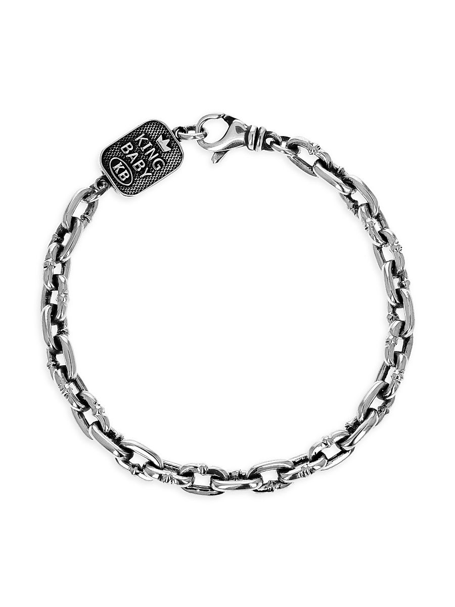 Men's Boat Link Sterling Silver Bracelet - Silver - Size 7.5