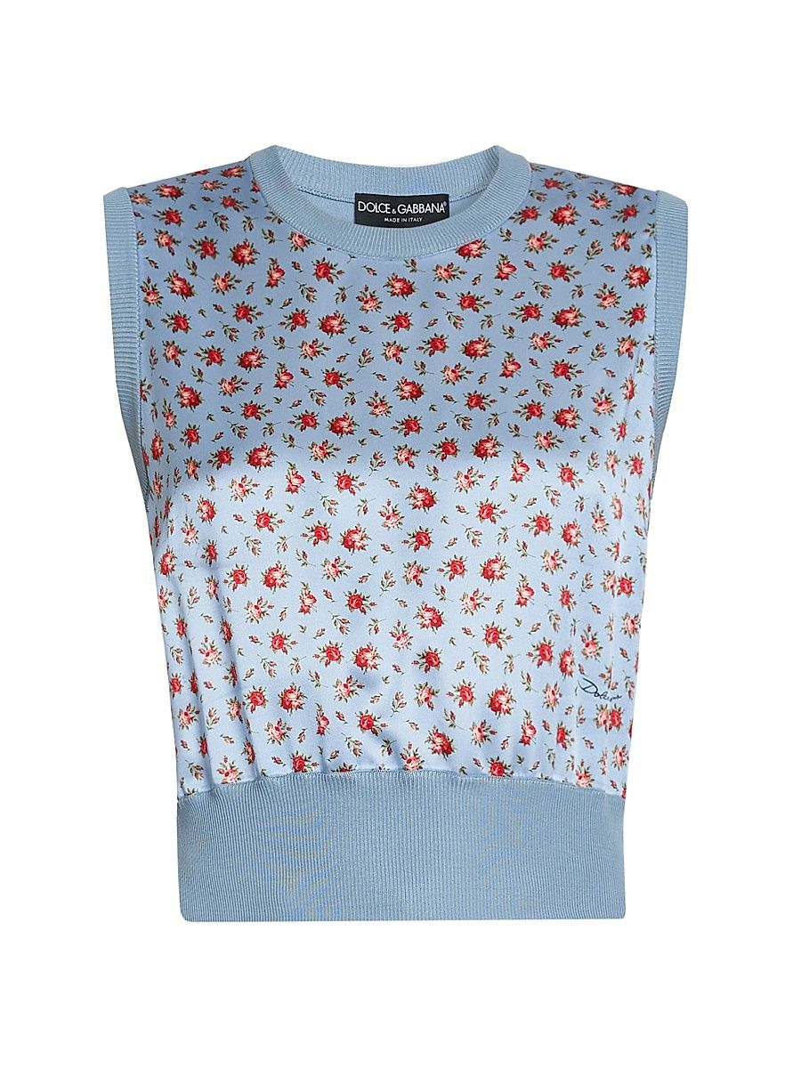 Women's Floral Silk Tank - Roselline F Celeste - Size 12