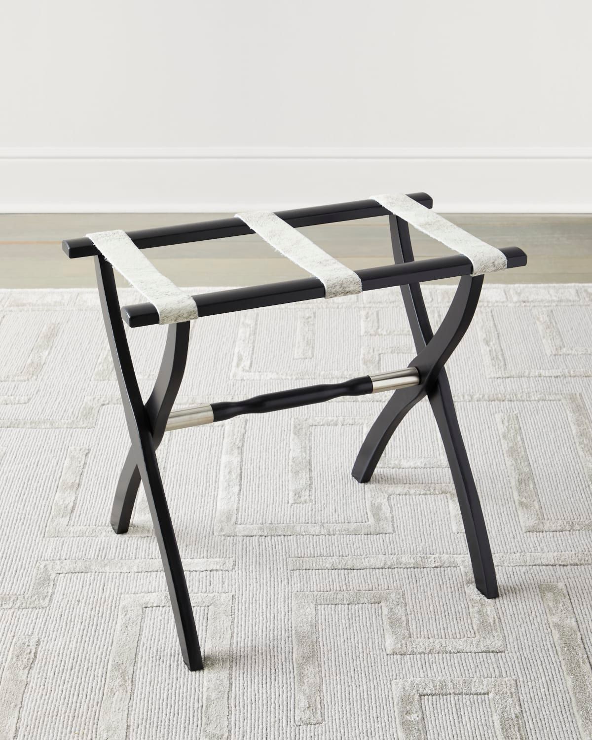 Wood Contour Leg Luggage Rack with Metal Accents