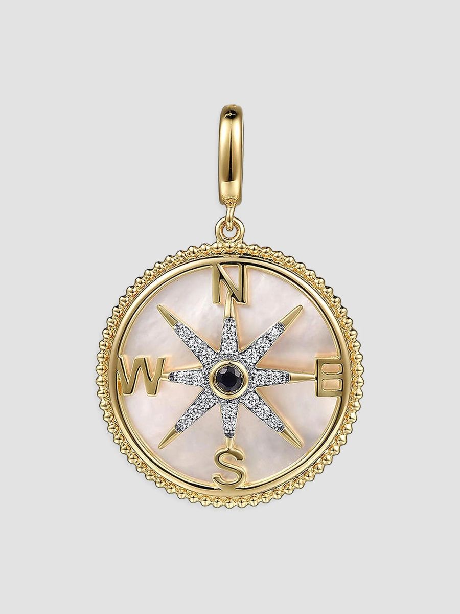 Gabriel & Co Women's Bujukan 14K Yellow Gold, 0.15 TCW Diamond and Blue Sapphire Compass Medallion Pendant - Gold