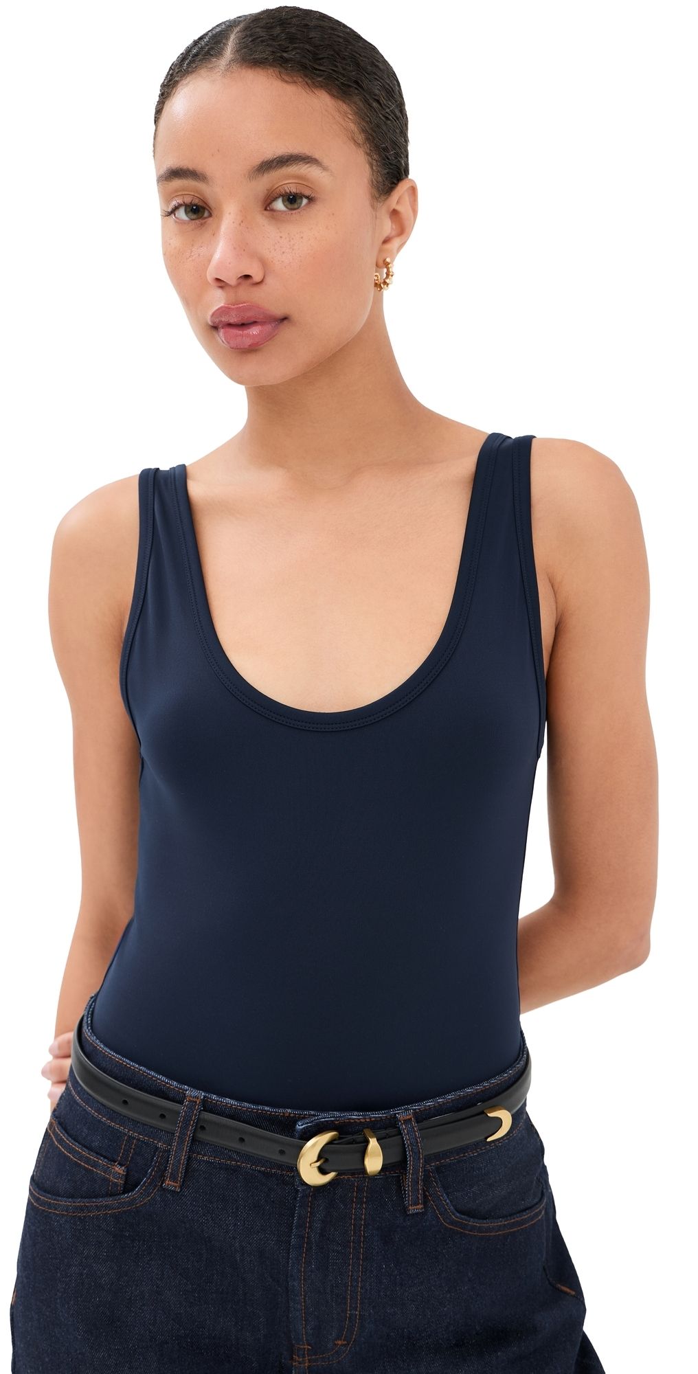 WARDROBE. NYC Opaque Scoop Bodysuit Navy XL