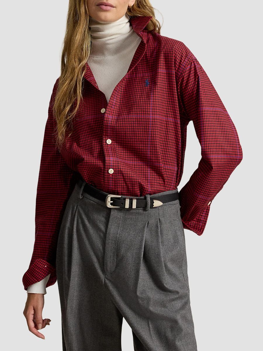Polo Ralph Lauren Women's Plaid Cotton Twill Relaxed-Fit Shirt - Red - Size XS