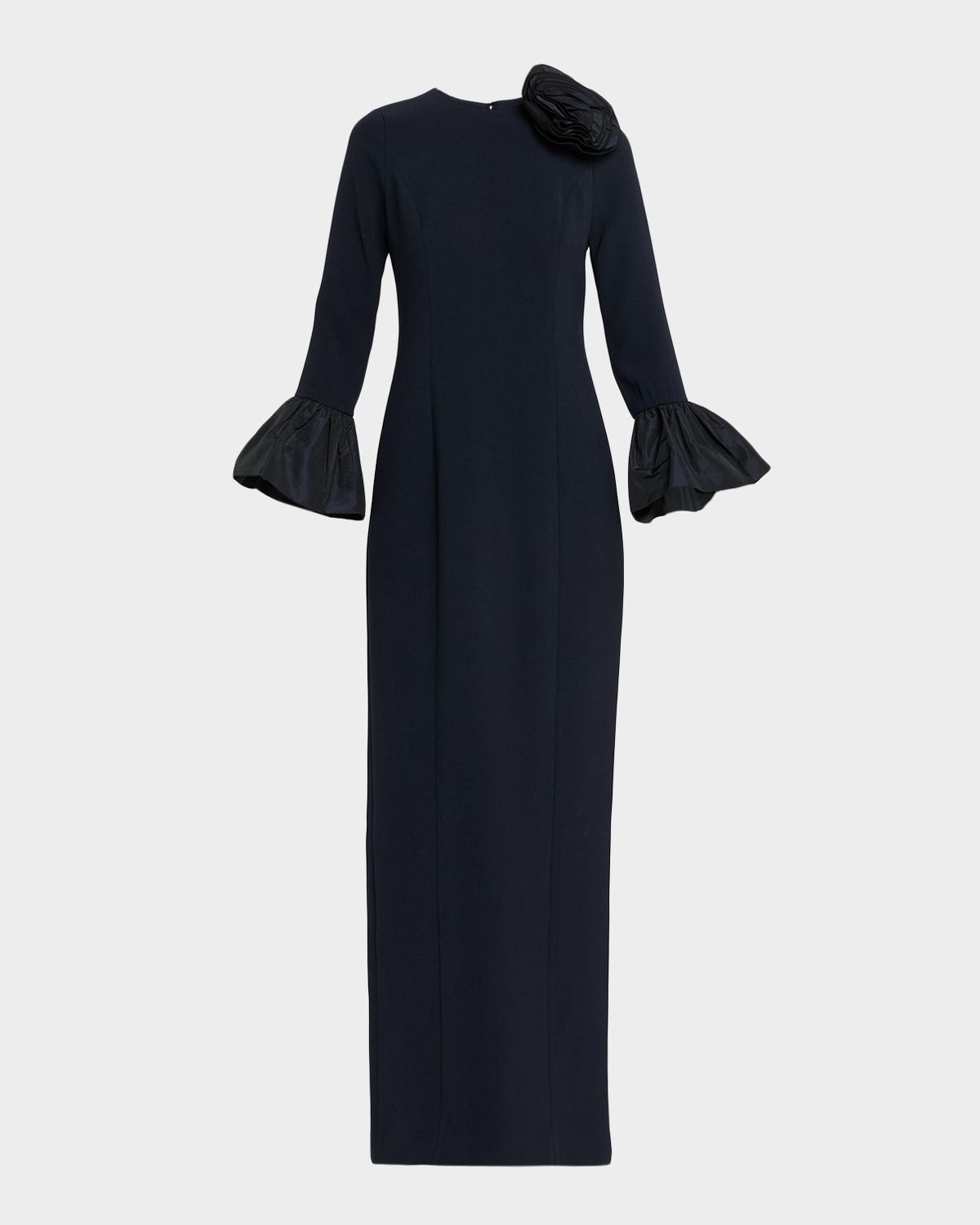 Taffeta-Trim Crepe Column Gown