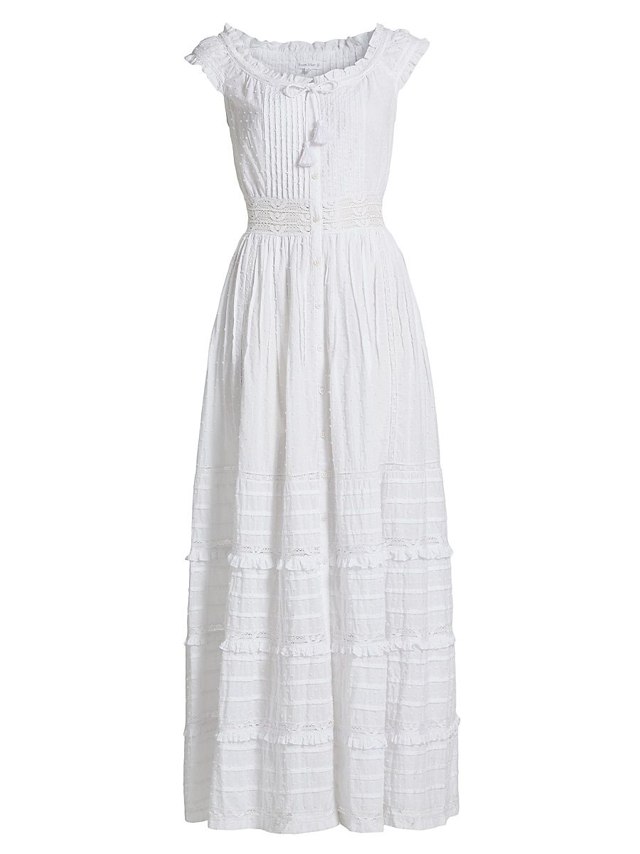 Women's Mila Embroidered Cotton A-Line Maxi Dress - Optic White Plain - Size XS