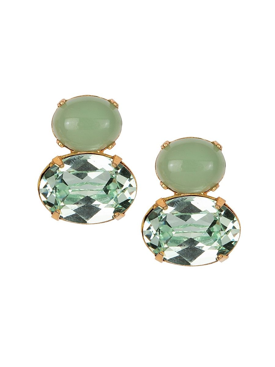 Women's Yvette 18K-Gold-Plated, Gemstone & Glass Crystal Double Drop Earrings - Chalcedony