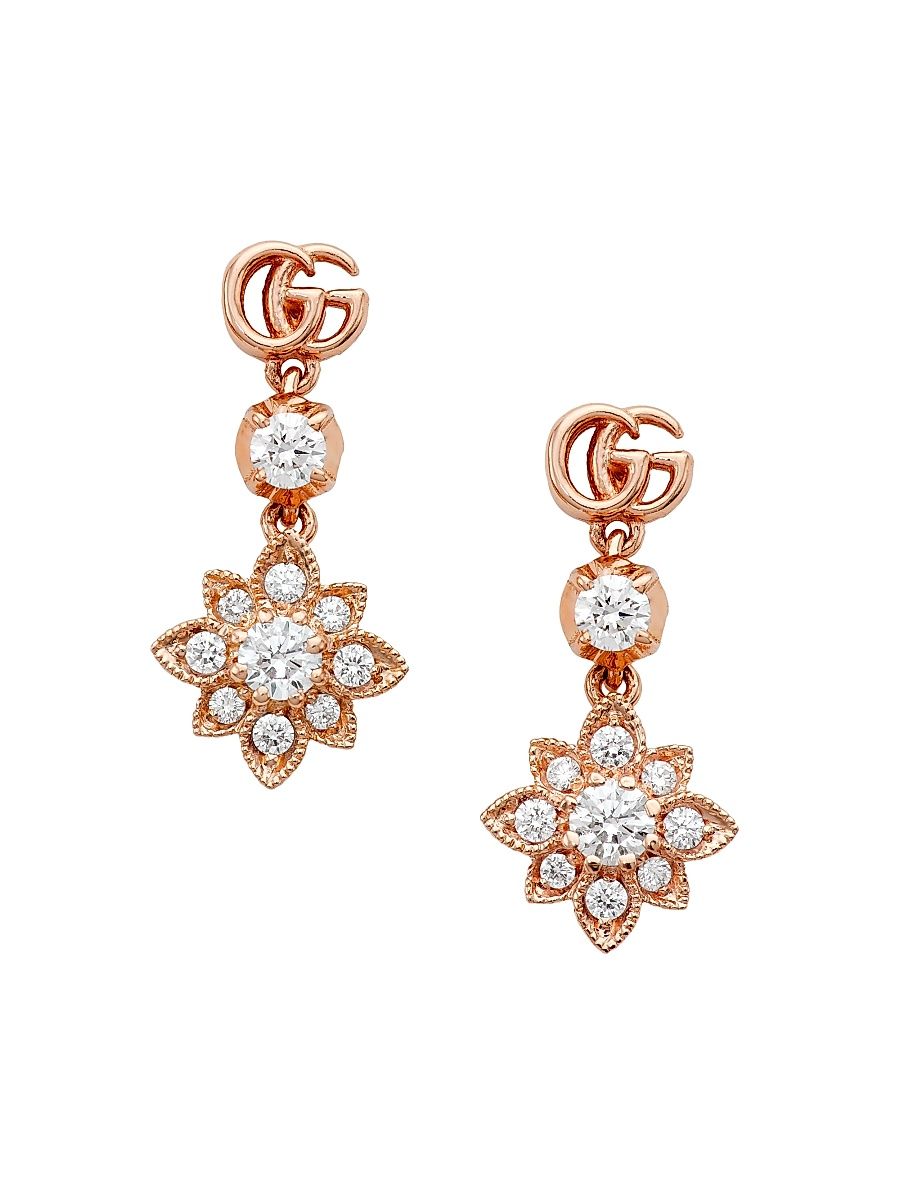 Women's Gucci Flora 18K Rose Gold & Diamond Drop Earrings - Pink