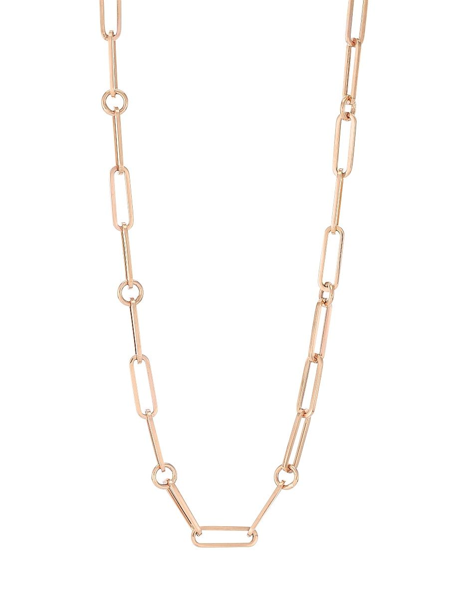 Women's 18K Rose Gold Paper Clip Chain Necklace, 17" - Rose Gold - Size 17