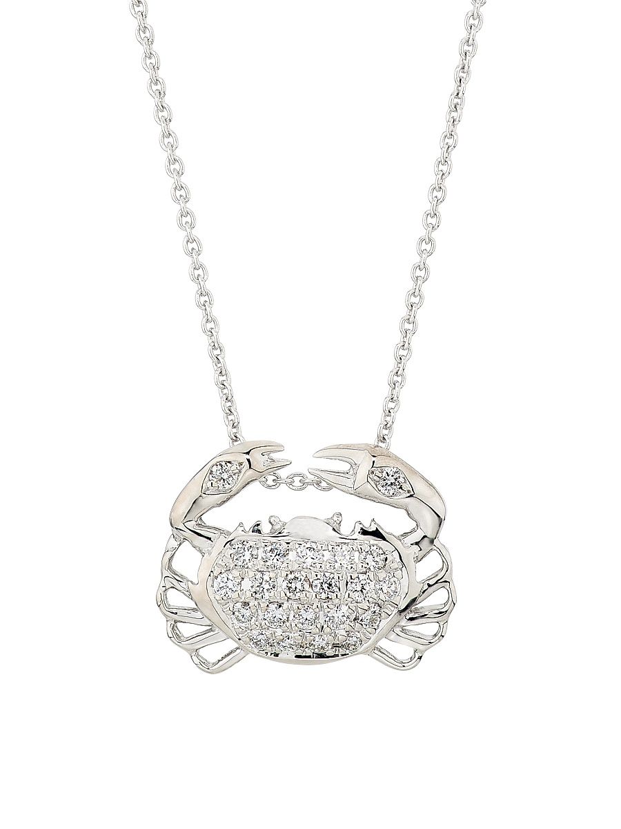 Women's Tiny Treasures Crab 18K White Gold, Ruby & 0.19 TCW Diamond Necklace - White Gold