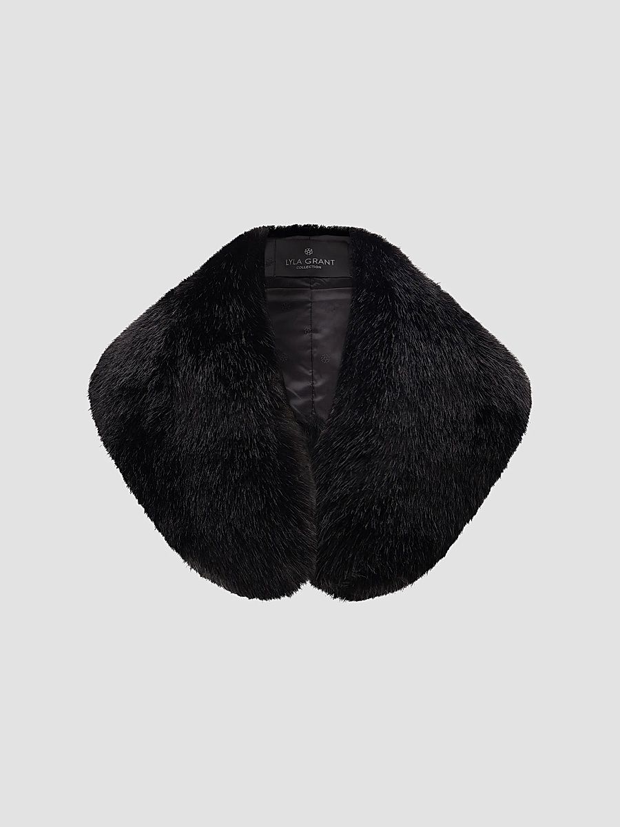 Lyla Grant Women's Faux Fur Fox Stole - Black