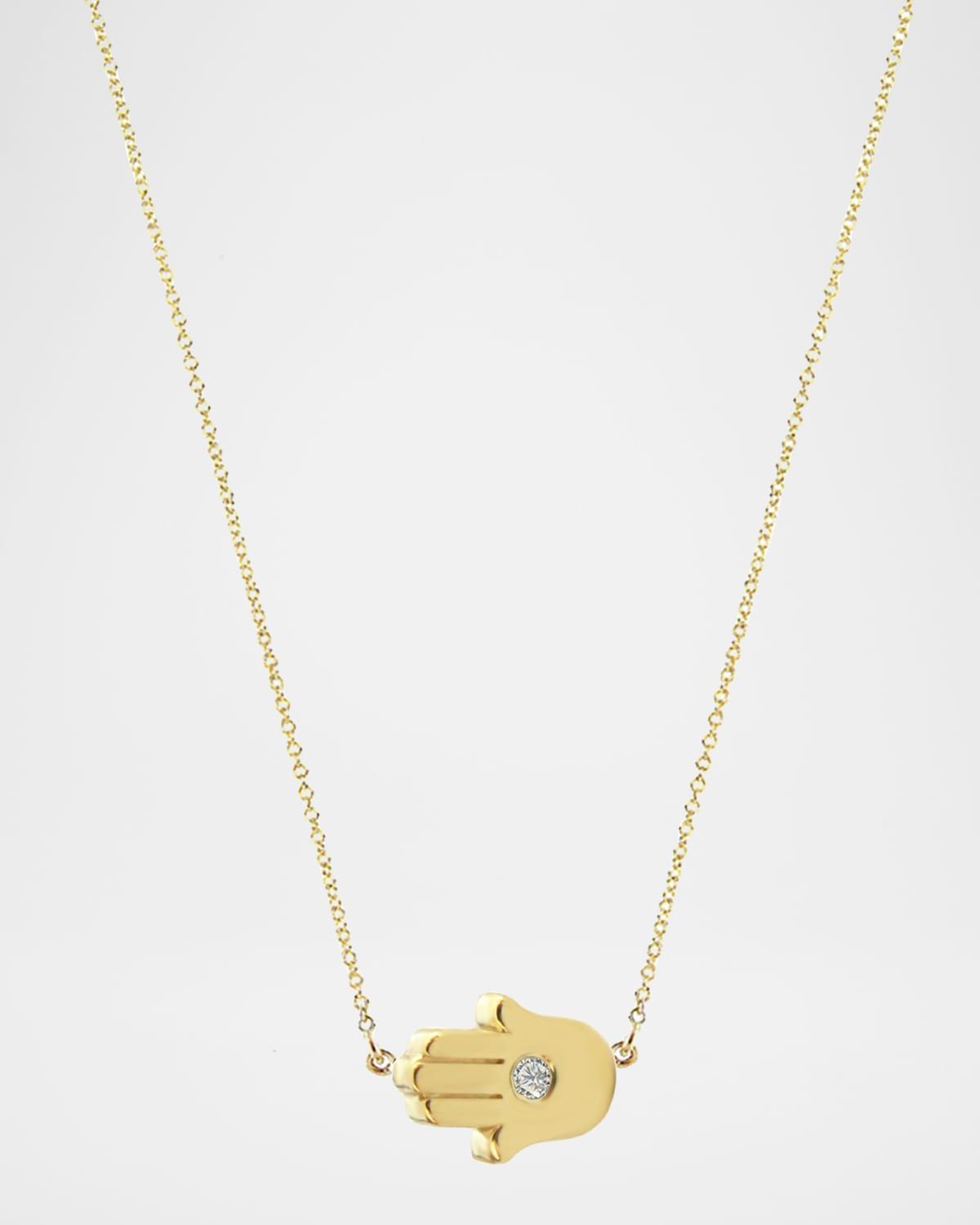 18k Mini Hamsa Necklace with Diamond Accent
