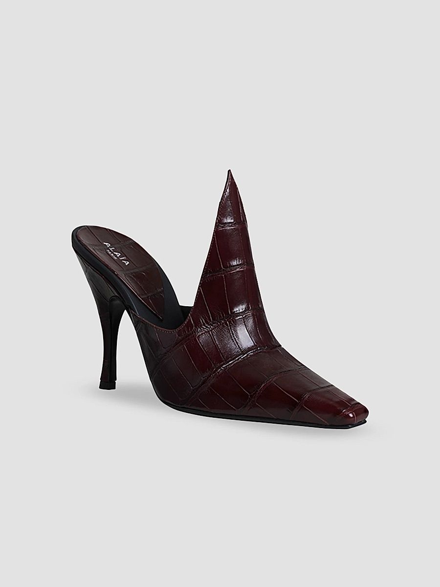 ALAÏA Women's 100MM Crocodile Embossed Mules - Marron Fonce - Size 12