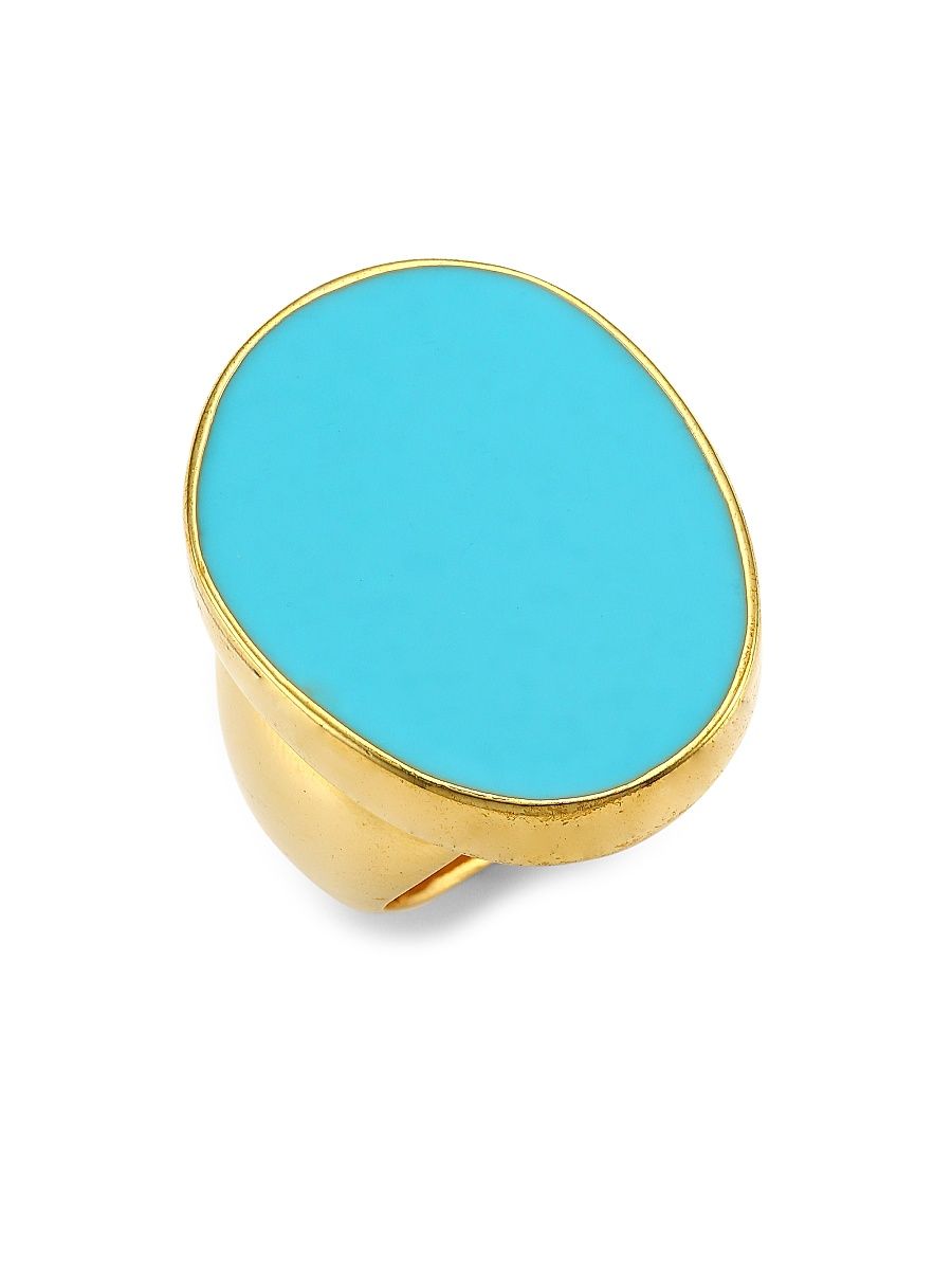 Women's 22K Goldplated & Turquoise Enamel Cocktail Ring - Polished Gold Turquoise