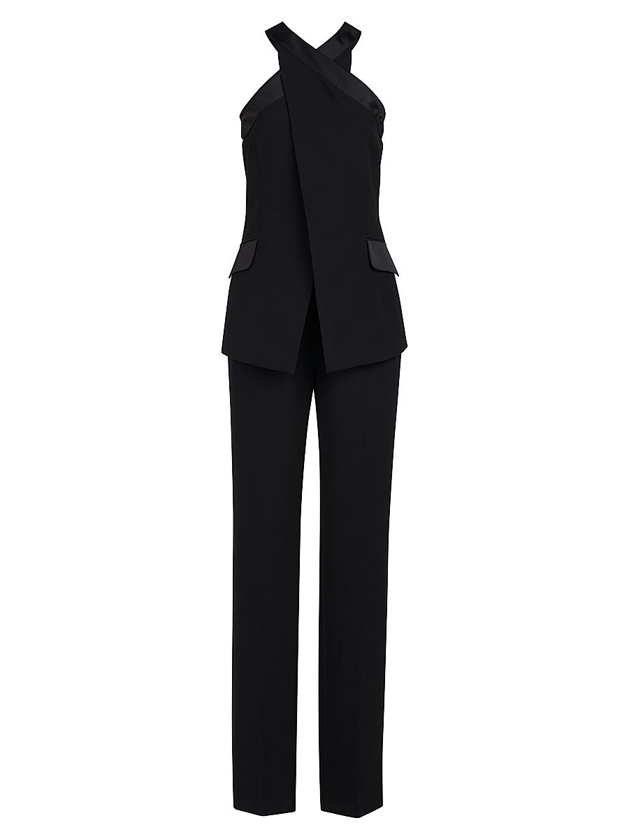 Women's Drew Satin-Trimmed Crepe Straight Jumpsuit - Black - Size 2