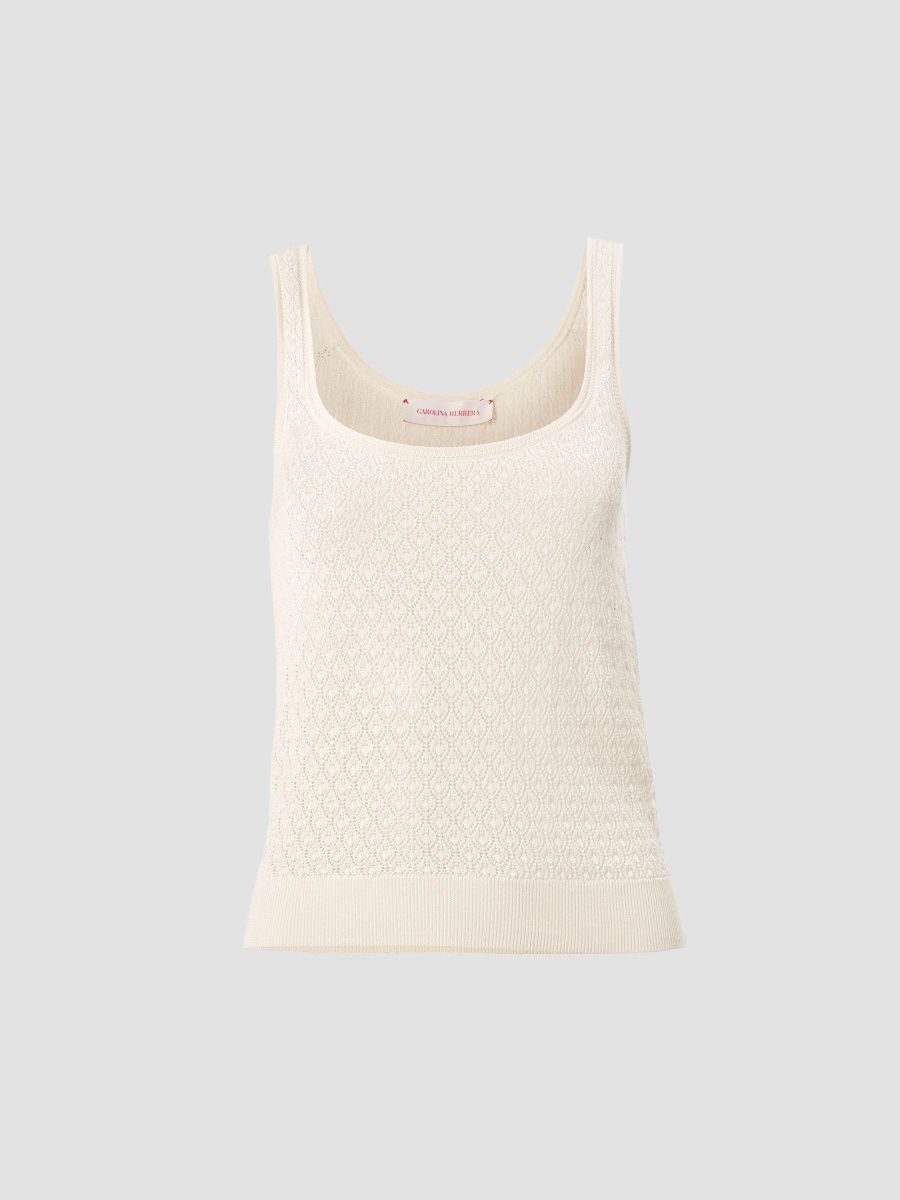 Carolina Herrera Women's Pointelle-Knit Scoopneck Tank - Pearl - Size XL