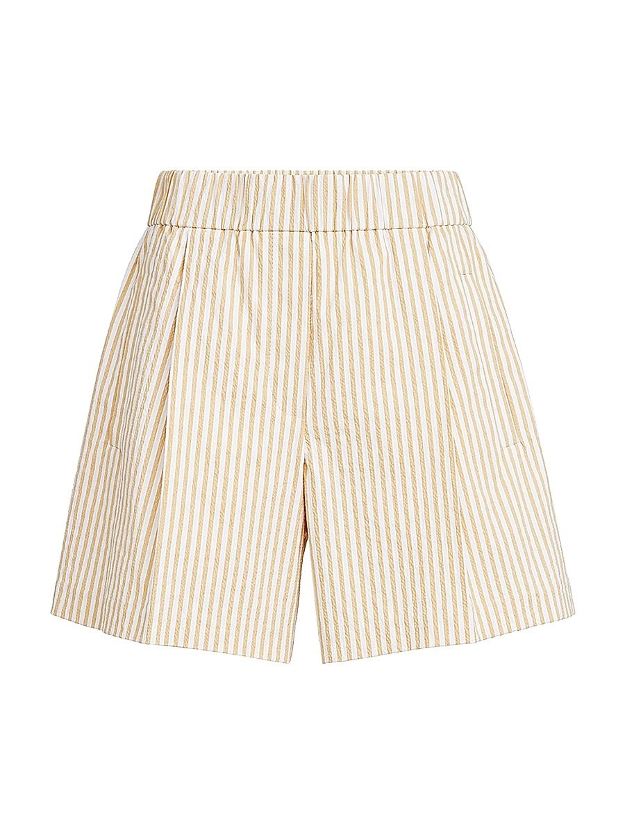 Women's Techno Cotton Striped Seersucker Shorts with Monili - Yellow - Size 6