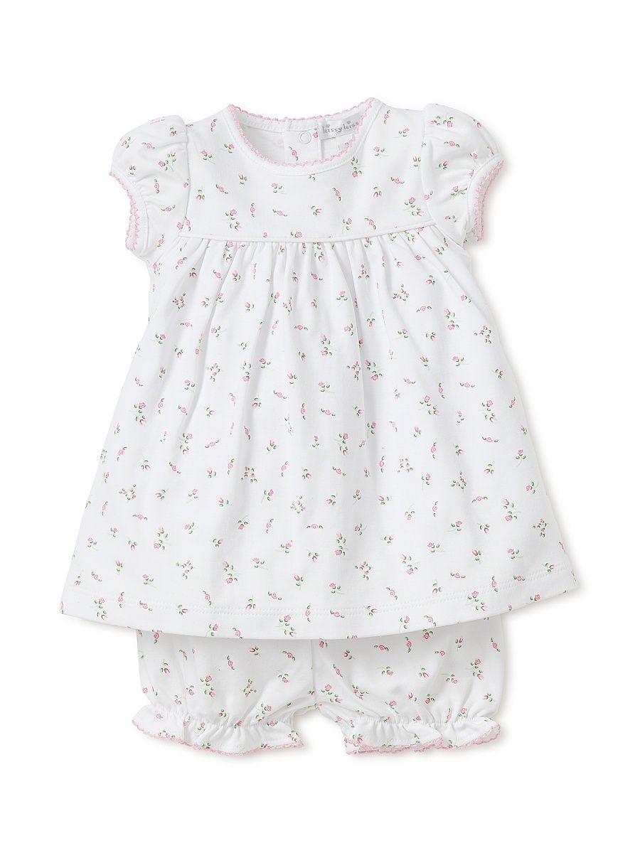Baby Girl's Garden Rose Print Dress & Bloomers Set - White - Size 12 Months