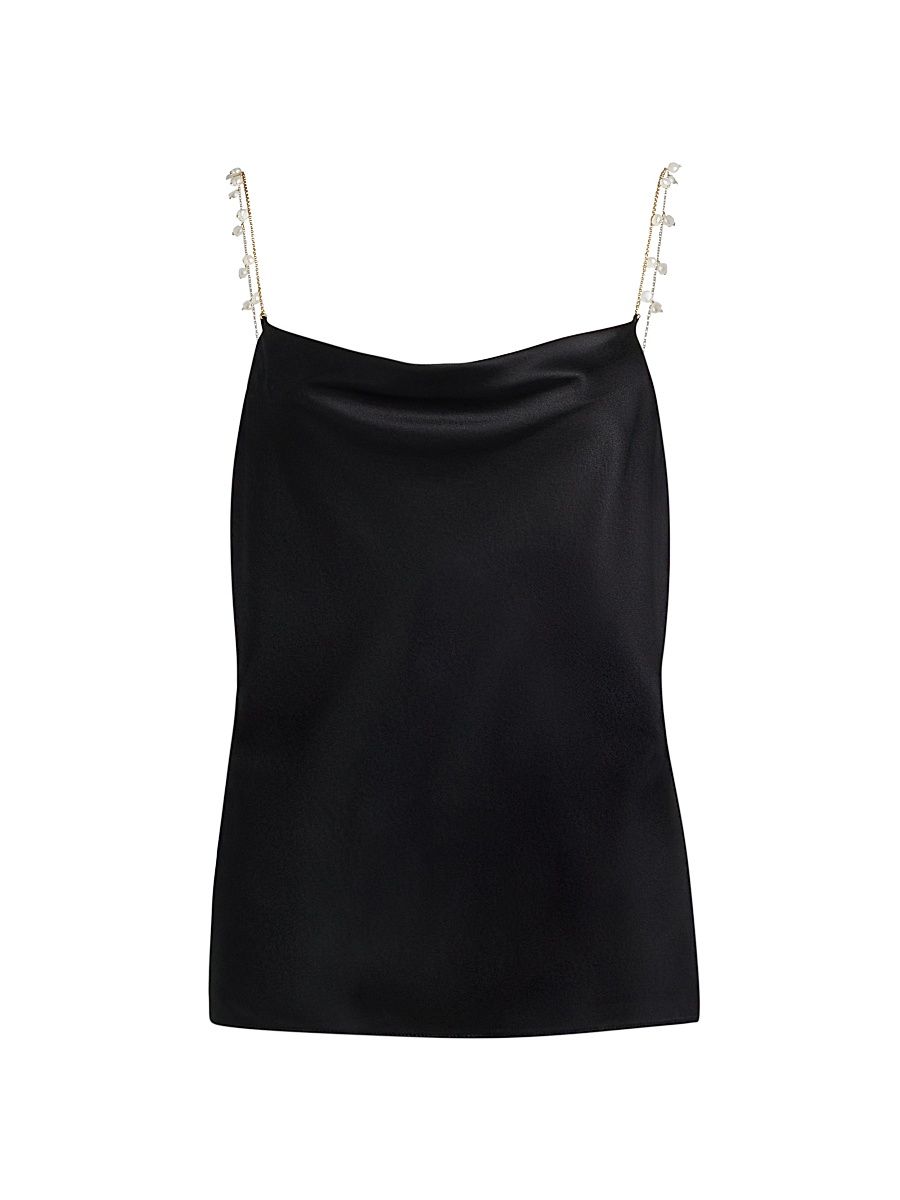 Women's Busy Cowlneck Silk-Blend Blouse - Black - Size XL