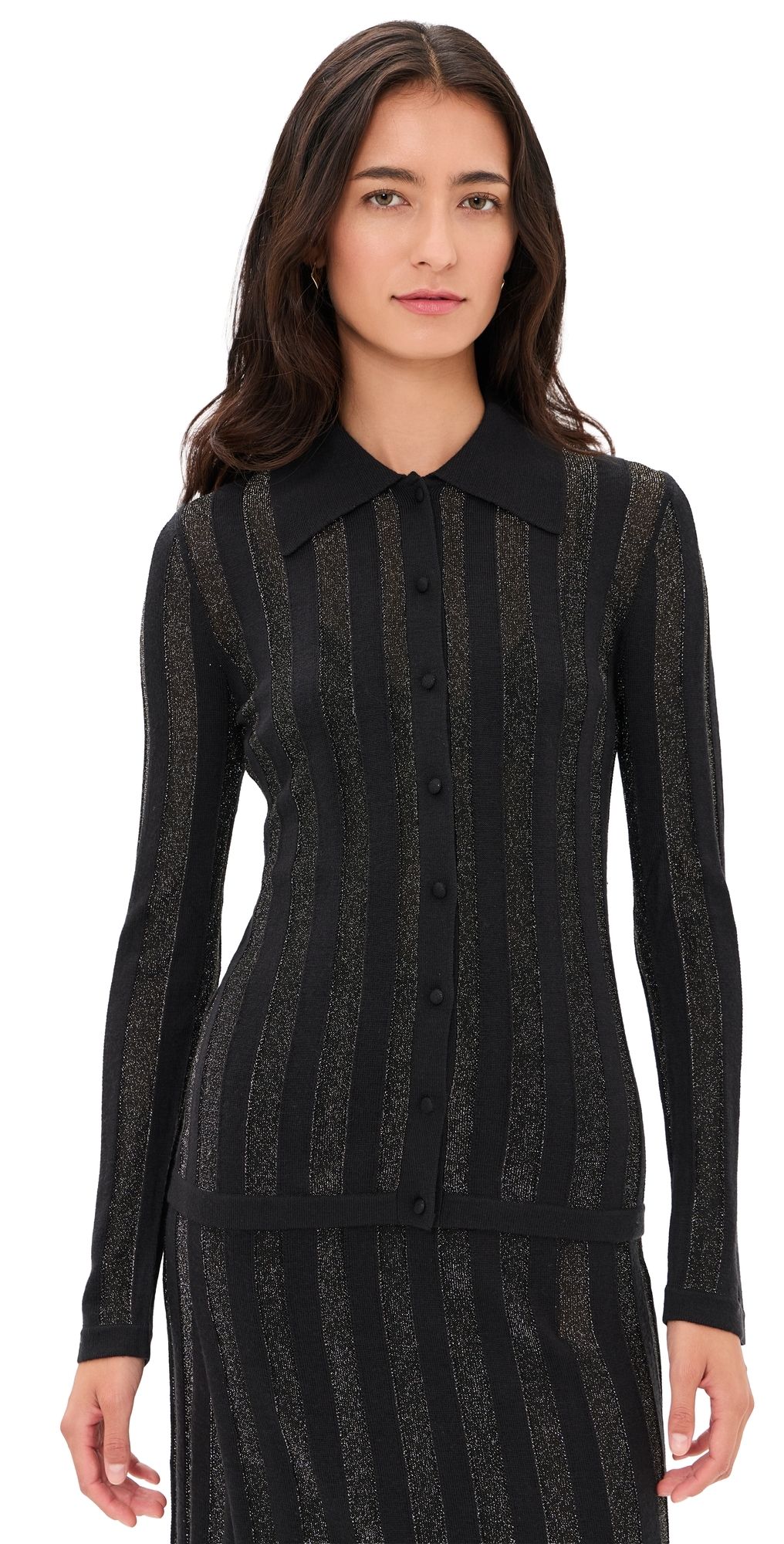 SALONI Stripe Cardigan Black/Black Gold L