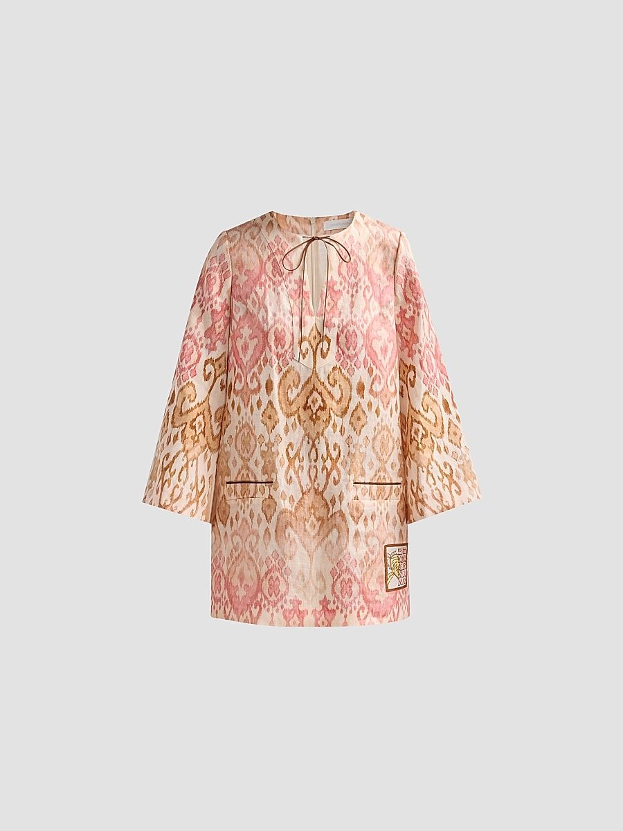 Women's Aster Linen Shift Minidress - Pink Ikat - Size 8