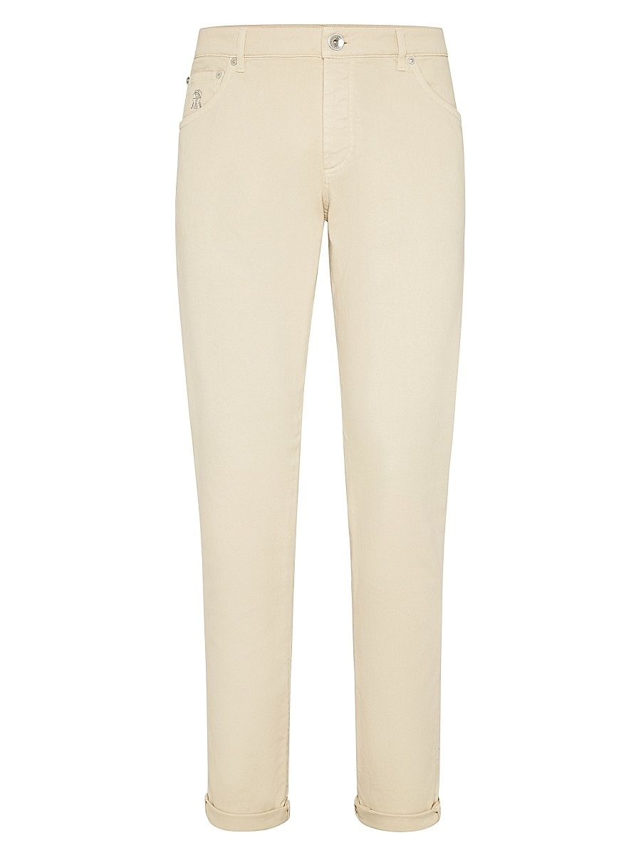 Men's Garment Dyed Slim Fit Trousers In Comfort Cotton Lightweight Denim - Buff - Size 46