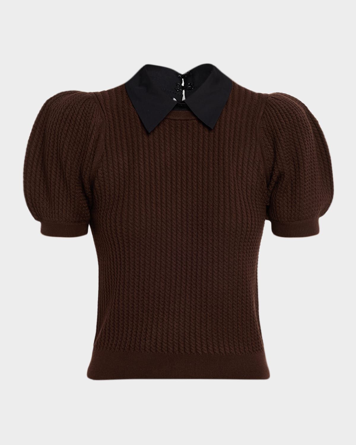 Chase Cable-Knit Puff-Sleeve Sweater